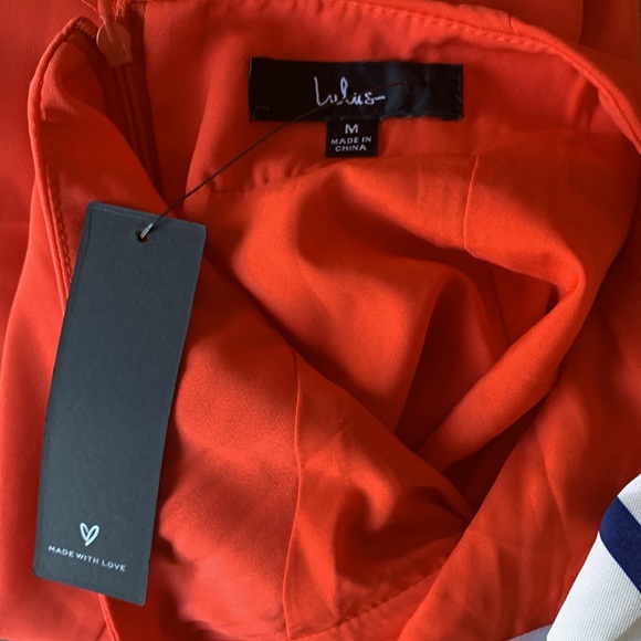 NWT Lulus Tie-Back Mini Dress womens Size Medium Joyful Orange Red Multi-Stripe - Picture 7 of 7